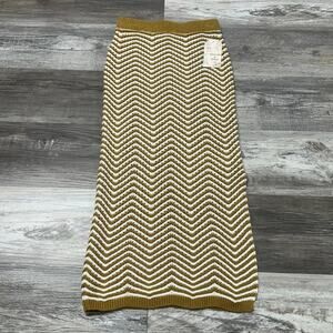 NWT Willow & Wind Chevron Tan Ivory White Women's‎ S Midi Knit Vented Boho Skirt